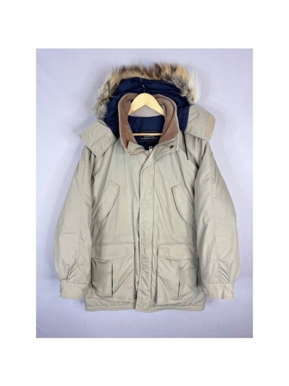 Vintage Sears The Mens Store Down Filled Parka Jacket Tan Fur Hood Medium 80s